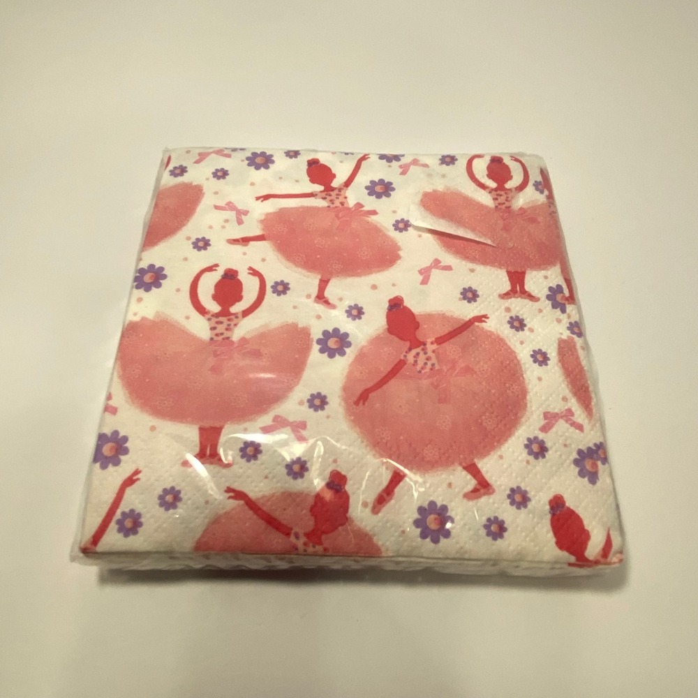 Vintage Paper Art Napkins 9.75x9.8 Pink New Tutu Much Fun Ballerina 16ct 3-Ply